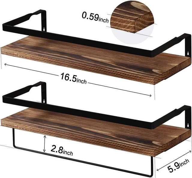Alt view image 5 of 7 - 2 PCS Decorative Wood Storage Floating Shelves Wall Mounted with Holder - Brown