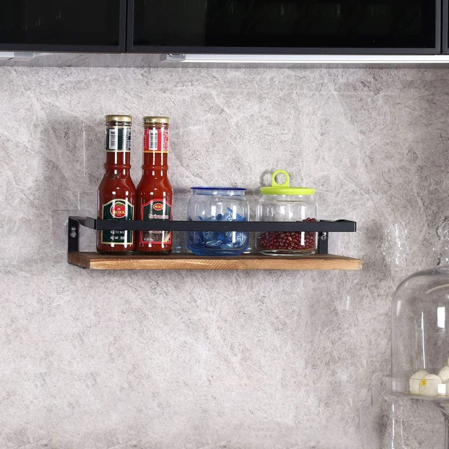 Alt view image 4 of 7 - 2 PCS Decorative Wood Storage Floating Shelves Wall Mounted with Holder - Brown