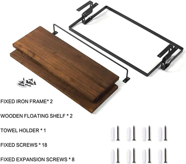 Alt view image 6 of 7 - 2 PCS Decorative Wood Storage Floating Shelves Wall Mounted with Holder - Brown