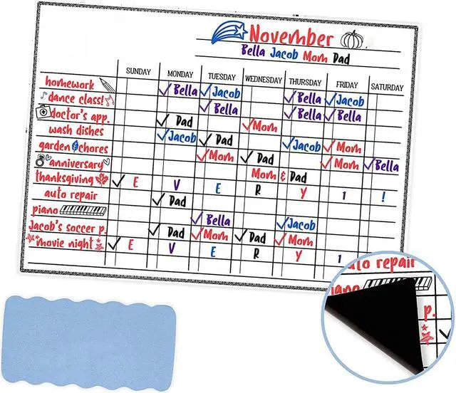 Alt view image 3 of 7 - Magnetic Dry Erase Board For Kids Chores Whiteboard Weekly Chore Chart 17X12''