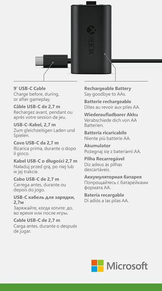 Alt view image 2 of 7 - Official Microsoft Xbox Play and Charge Kit w/Rechargeable Battery + USB-C Cable