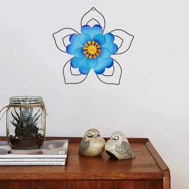 Alt view image 4 of 7 - 12" Metal Flower Wall Decor, Wall Art Sculpture, Metal Daisy Indoor/Outdoor Blue