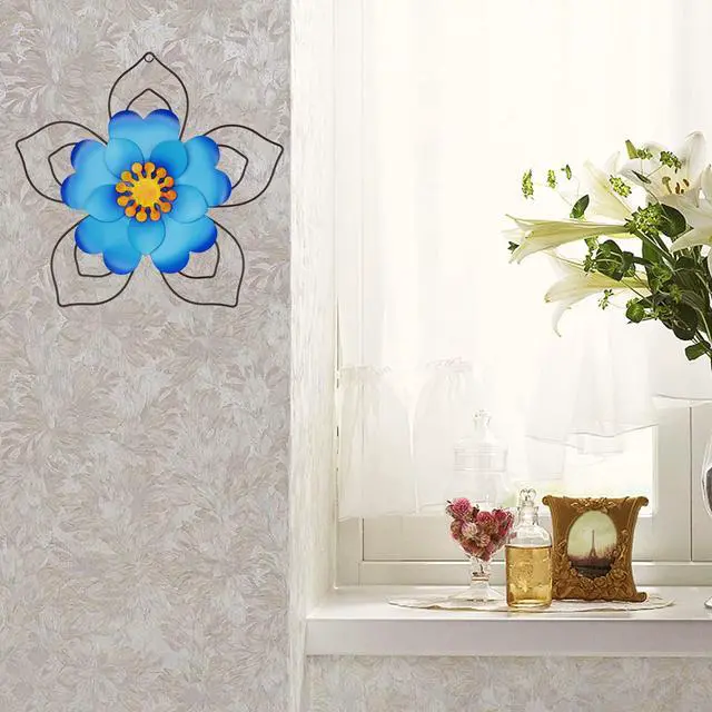 Alt view image 3 of 7 - 12" Metal Flower Wall Decor, Wall Art Sculpture, Metal Daisy Indoor/Outdoor Blue