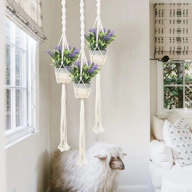 Alt view image 2 of 7 - Macrame Plant Hanger 3 Pack with Hooks Cotton Rope Hanging Planters