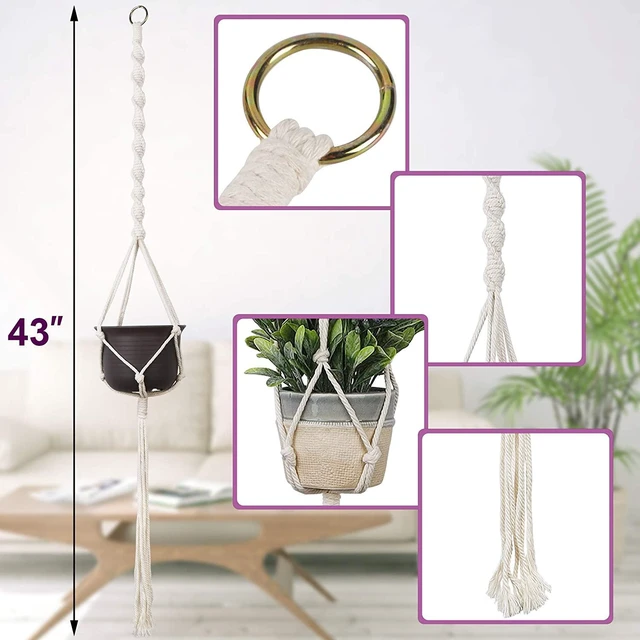 Alt view image 3 of 7 - Macrame Plant Hanger 3 Pack with Hooks Cotton Rope Hanging Planters