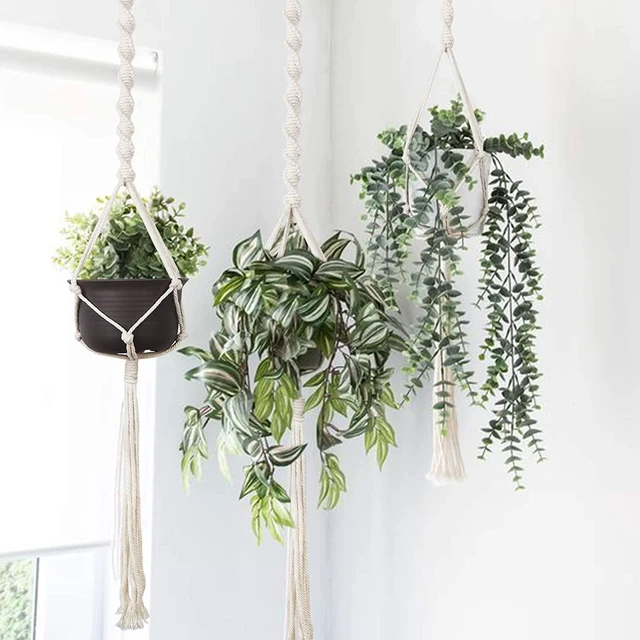 Alt view image 4 of 7 - Macrame Plant Hanger 3 Pack with Hooks Cotton Rope Hanging Planters