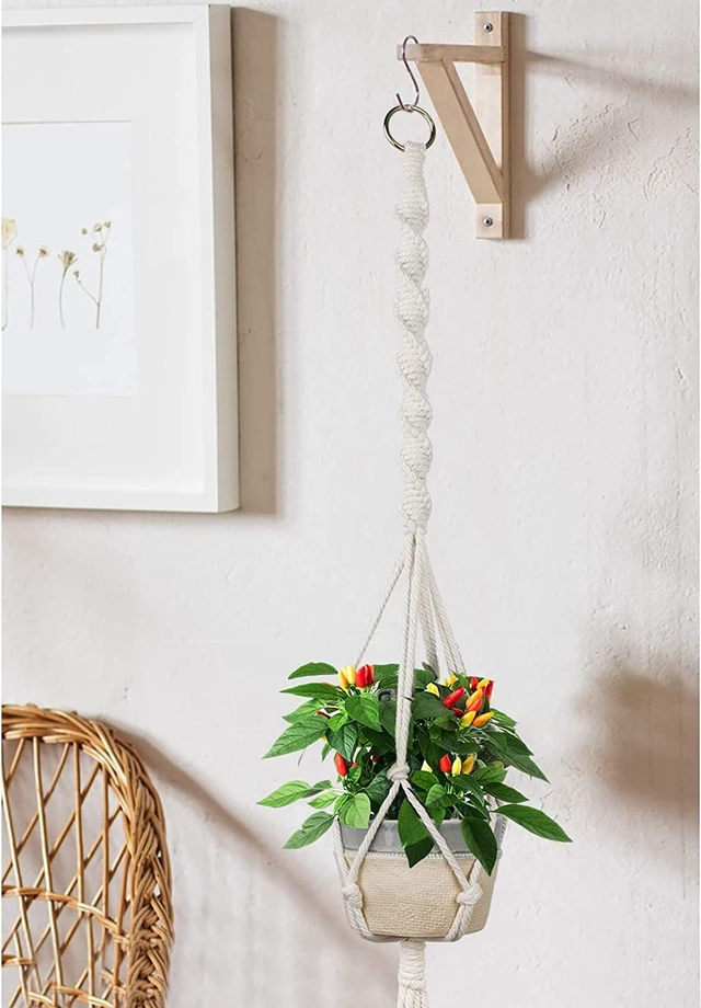 Alt view image 6 of 7 - Macrame Plant Hanger 3 Pack with Hooks Cotton Rope Hanging Planters