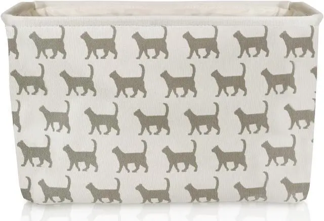 Alt view image 2 of 7 - Storage Basket Rectangular with Handles 7.5''x16''x12.25'', White/Gray Cat Print