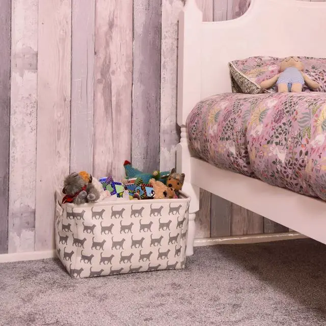 Alt view image 3 of 7 - Storage Basket Rectangular with Handles 7.5''x16''x12.25'', White/Gray Cat Print