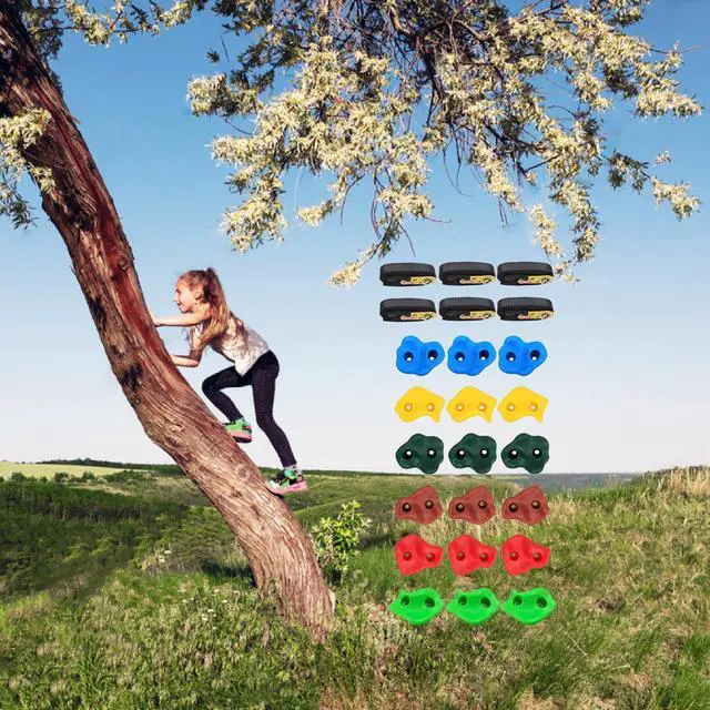 Alt view image 4 of 7 - 18 Ninja Tree Climbing Holds with 6 Ratchet Straps for Kids Outdoor Toy Training