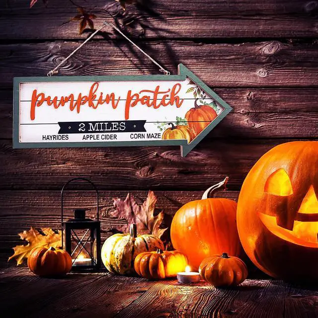 Alt view image 4 of 7 - Wooden Vintage Pumpkin Patch Yard, Wall Decoration Burlap Lanyard Hanging Sign