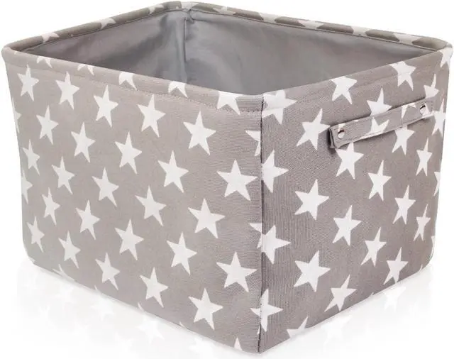 Main image of Storage Toys Laundry Organizer Basket Bin Set with Handles 7.5x16x12.25, Gray/White Stars