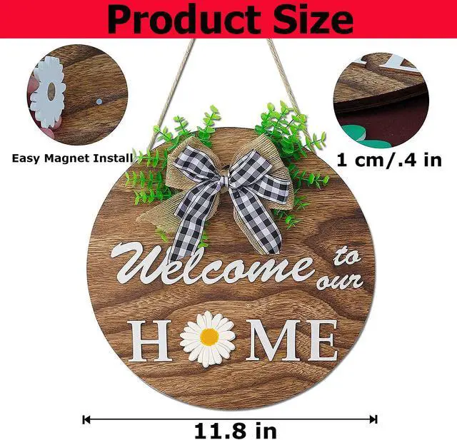 Alt view image 5 of 7 - Festival Hanging Board Welcome Door Sign Fall Thanksgiving Round Wreath Wood