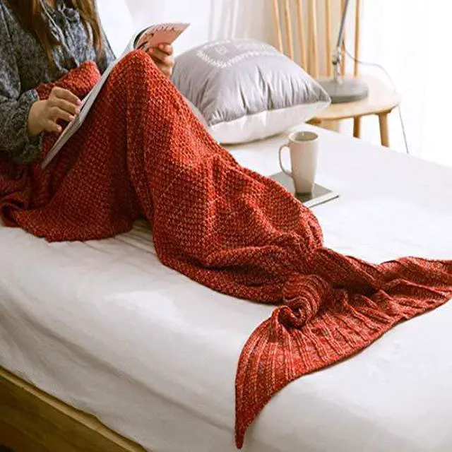Alt view image 2 of 3 - Altatac Mermaid Tail Blanket Knit Crochet Warm & Soft Sofa Blankets for Kids - Red/White/Gray