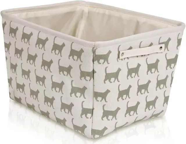 Alt view image 5 of 7 - Storage Basket Rectangular with Handles 7.5''x16''x12.25'', White/Gray Cat Print