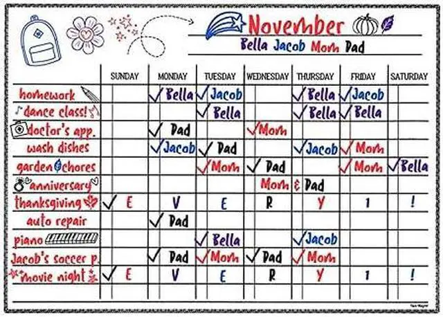 Alt view image 6 of 7 - Magnetic Dry Erase Board For Kids Chores Whiteboard Weekly Chore Chart 17X12''