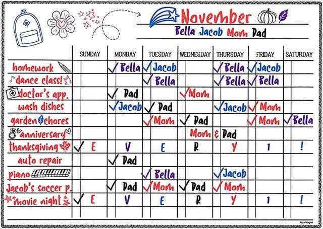 Alt view image 7 of 7 - Magnetic Dry Erase Board For Kids Chores Whiteboard Weekly Chore Chart 17X12''