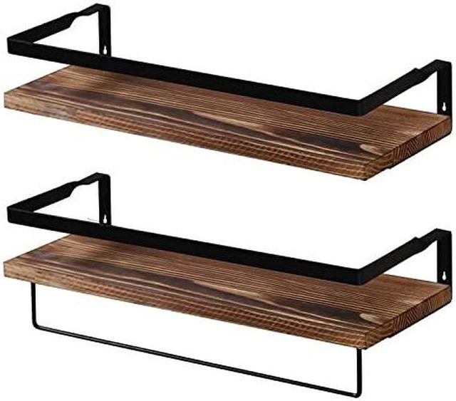 Alt view image 7 of 7 - 2 PCS Decorative Wood Storage Floating Shelves Wall Mounted with Holder - Brown