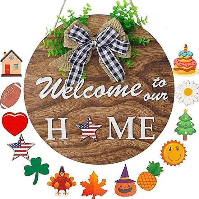 Alt view image 6 of 7 - Festival Hanging Board Welcome Door Sign Fall Thanksgiving Round Wreath Wood