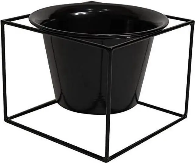 Alt view image 5 of 7 - Metal Square Flower Plant Pot with Stand 6" Indoor Modern Planter Pot - Black