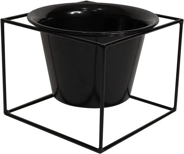 Alt view image 6 of 7 - Metal Square Flower Plant Pot with Stand 6" Indoor Modern Planter Pot - Black