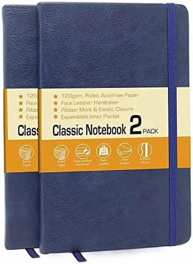 Alt view image 7 of 7 - Professional Notebook Journal 2 Pack Faux Leather Hardcover 200 Page 120GSM-Blue