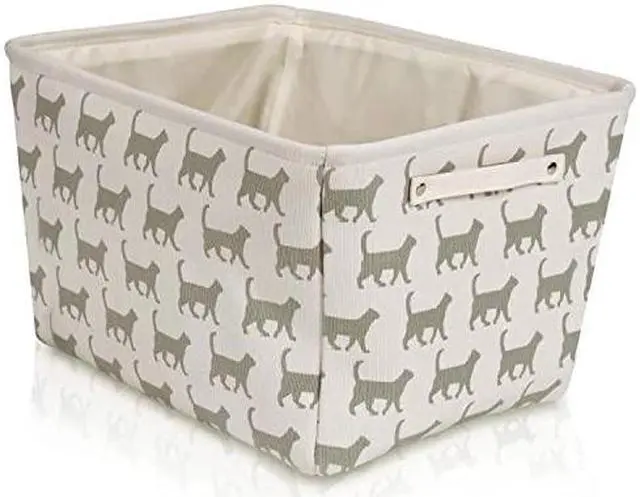 Alt view image 4 of 7 - Storage Basket Rectangular with Handles 7.5''x16''x12.25'', White/Gray Cat Print