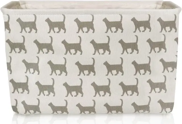 Alt view image 6 of 7 - Storage Basket Rectangular with Handles 7.5''x16''x12.25'', White/Gray Cat Print