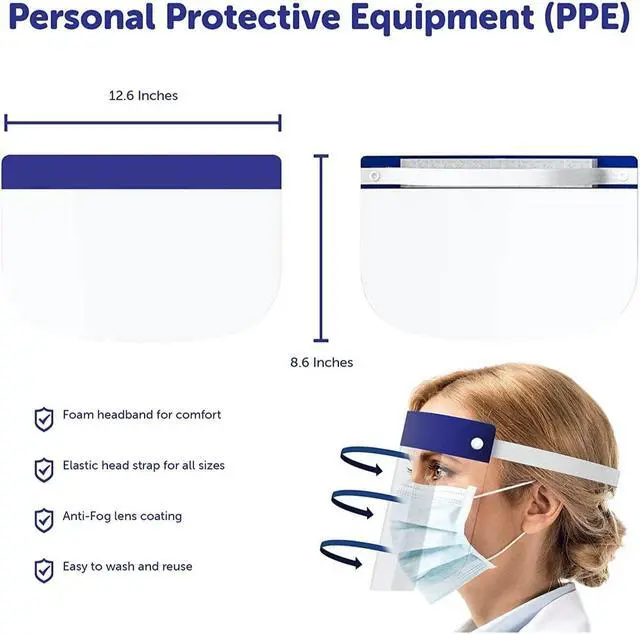 Alt view image 7 of 7 - 10-Pack Face Shield Reusable Washable Protective Cover Clear Mask Anti-Splash