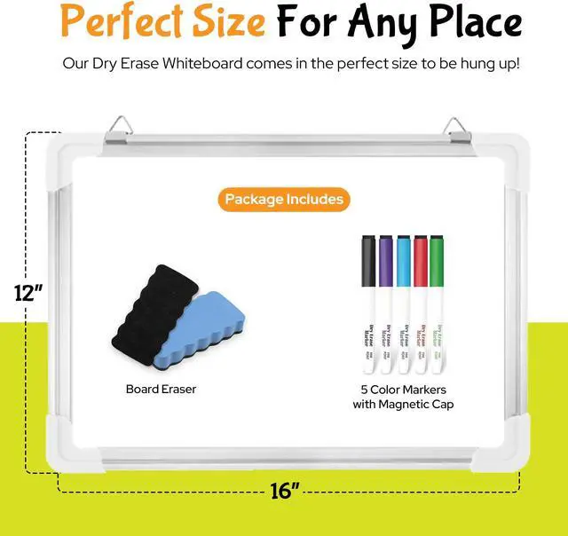 Alt view image 3 of 7 - Dry Erase Board for Wall, 15"x12" Hanging Whiteboard with Double-Sided Lap Board
