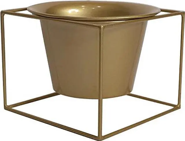 Alt view image 5 of 7 - Metal Square Flower Plant Pot with Stand 6" Indoor Modern Planter Pot - Gold