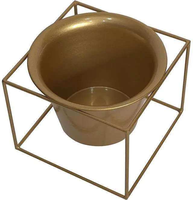 Alt view image 4 of 7 - Metal Square Flower Plant Pot with Stand 6" Indoor Modern Planter Pot - Gold