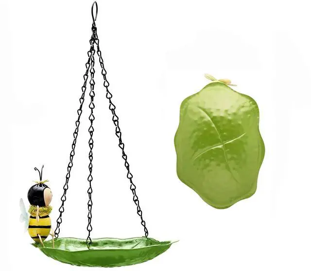 Alt view image 4 of 4 - Hanging Bird Feeder Bird Bath Hanging Metal Tray with a Cute Bee, Rust Resistant