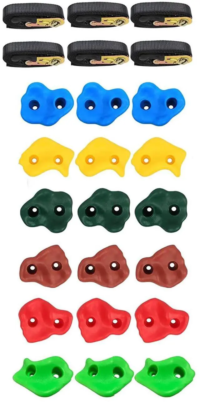 Alt view image 6 of 7 - 18 Ninja Tree Climbing Holds with 6 Ratchet Straps for Kids Outdoor Toy Training