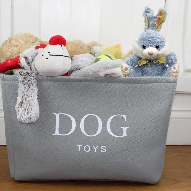 Alt view image 2 of 6 - Storage Basket Rectangular with Handles 7.5''x16''x12.25'', Gray Canvas Dog