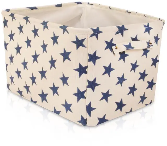 Main image of Storage Toys Laundry Organizer Basket Bin Set with Handles 7.5x16x12.25, White/Blue Stars