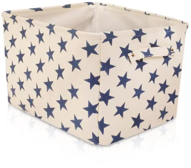 Alt view image 5 of 7 - Storage Toys Laundry Organizer Basket Bin Set with Handles 7.5x16x12.25, White/Blue Stars