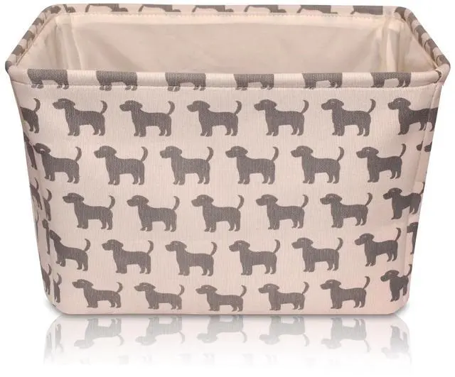 Alt view image 2 of 7 - Dog Toy Rectangular Canvas w/Handles Storage Basket Organizer Bin Box 7.5x16x12