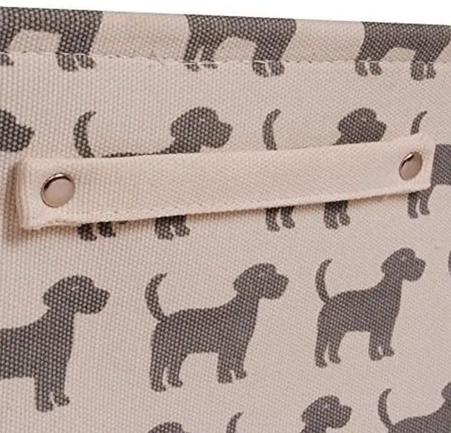 Alt view image 3 of 7 - Dog Toy Rectangular Canvas w/Handles Storage Basket Organizer Bin Box 7.5x16x12