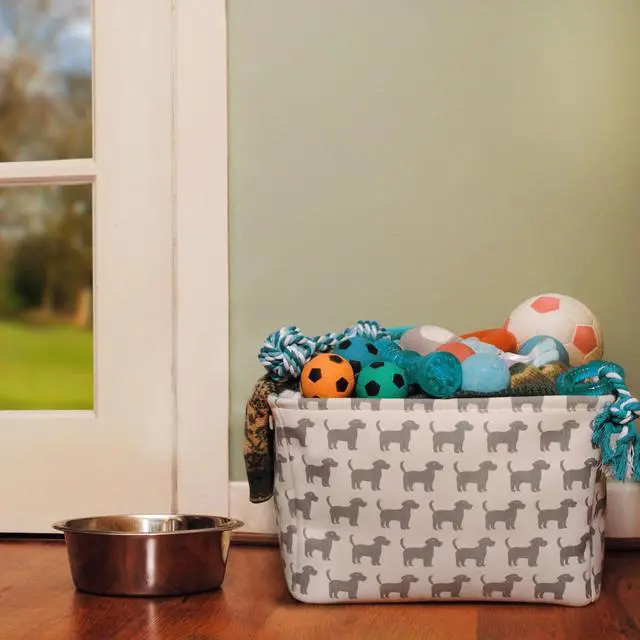 Alt view image 4 of 7 - Dog Toy Rectangular Canvas w/Handles Storage Basket Organizer Bin Box 7.5x16x12