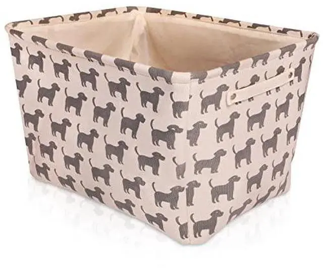 Alt view image 5 of 7 - Dog Toy Rectangular Canvas w/Handles Storage Basket Organizer Bin Box 7.5x16x12