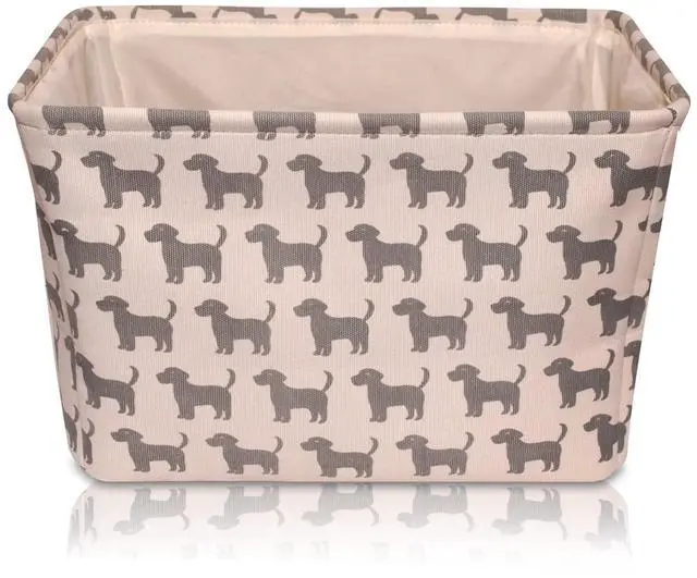 Alt view image 7 of 7 - Dog Toy Rectangular Canvas w/Handles Storage Basket Organizer Bin Box 7.5x16x12
