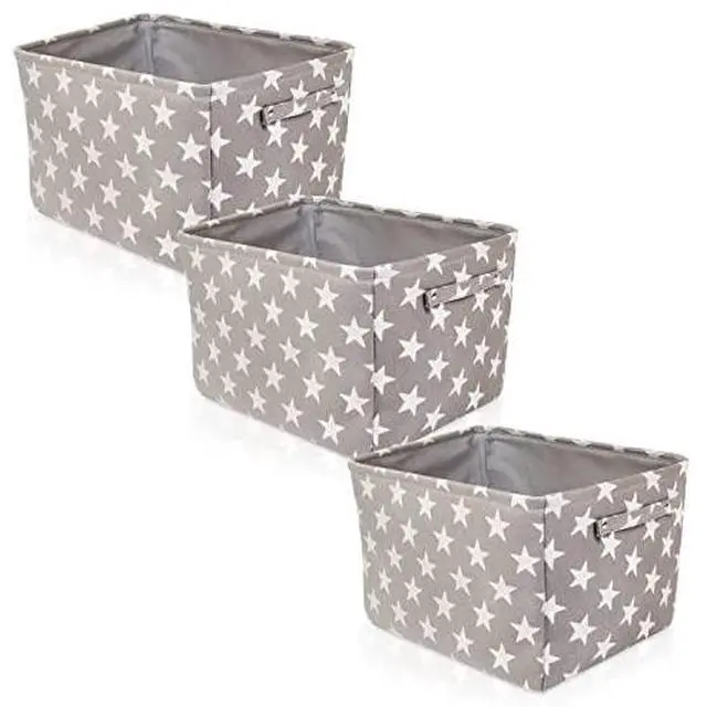Alt view image 5 of 7 - Storage Toys Laundry Organizer Basket Bin Set with Handles 7.5x16x12.25, Gray/White Stars-3Pk