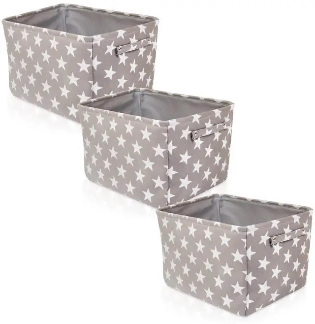 Main image of Storage Toys Laundry Organizer Basket Bin Set with Handles 7.5x16x12.25, Gray/White Stars-3Pk
