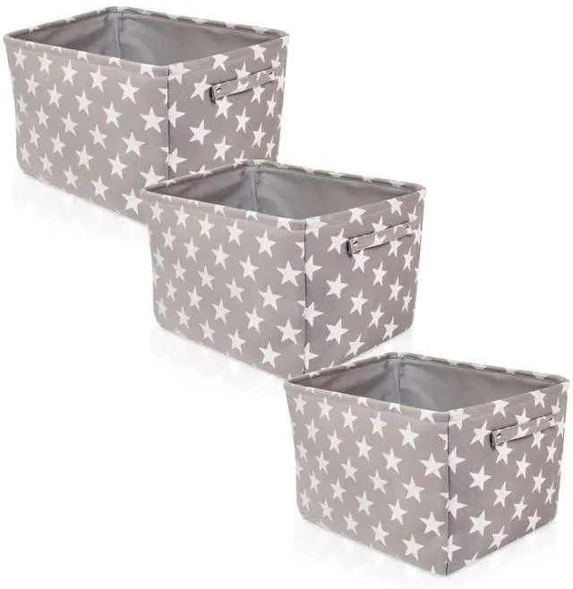 Alt view image 6 of 7 - Storage Toys Laundry Organizer Basket Bin Set with Handles 7.5x16x12.25, Gray/White Stars-3Pk