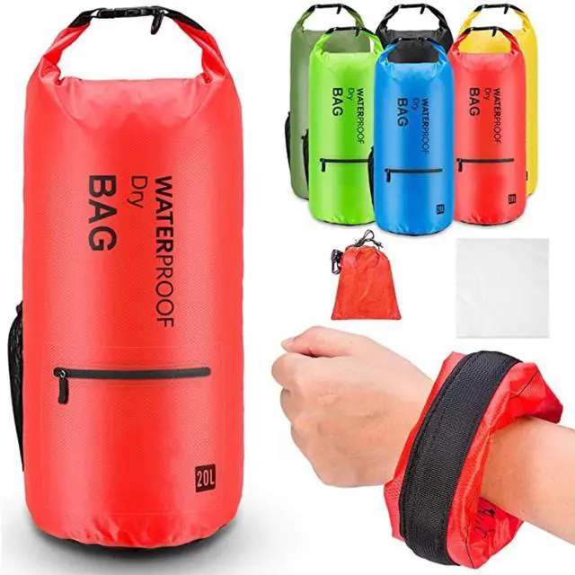 Alt view image 7 of 7 - Altatac Waterproof Floating Dry Bag Backpack w/2 Exterior Zip Pocket Orange 10L