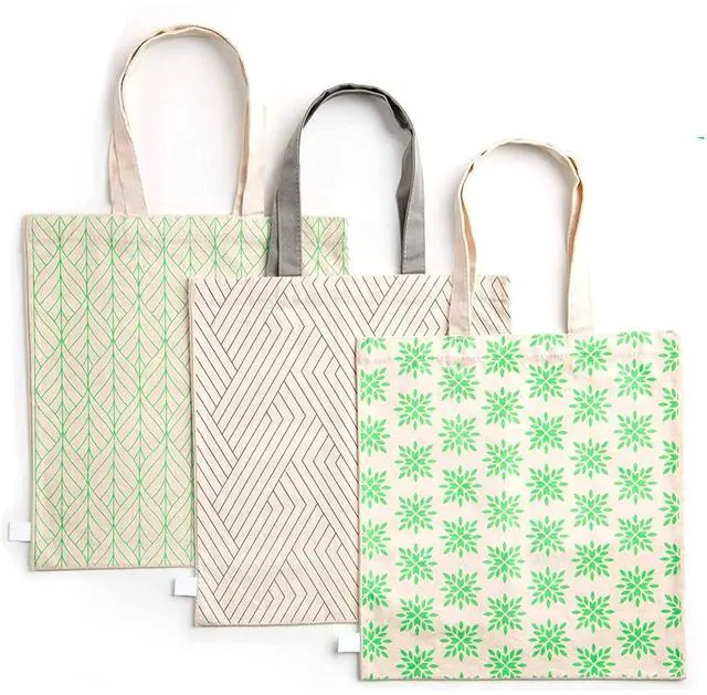 Alt view image 7 of 7 - 3 Pack Reusable Organic Cotton Tote Style Grocery All Purpose Bags