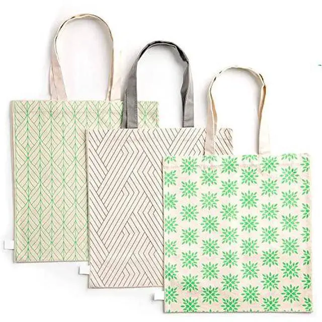 Alt view image 6 of 7 - 3 Pack Reusable Organic Cotton Tote Style Grocery All Purpose Bags