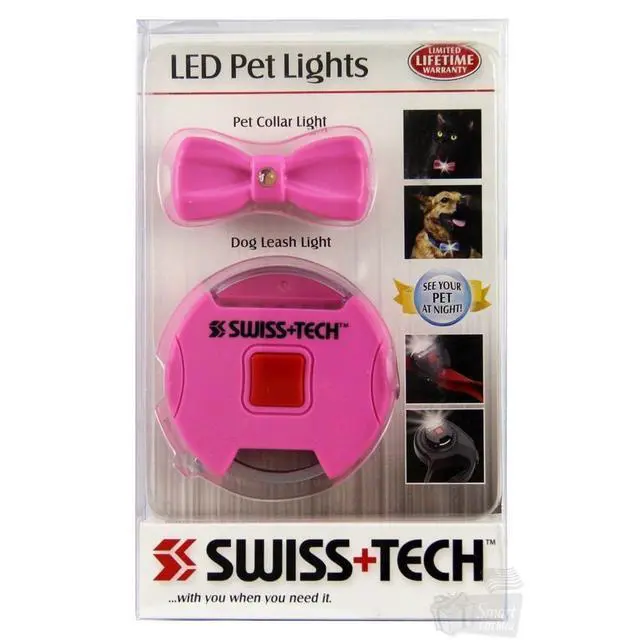 Alt view image 2 of 3 - Swiss+Tech 5 LED Pink Pet Collar and 1" Dog Leash Lights Set