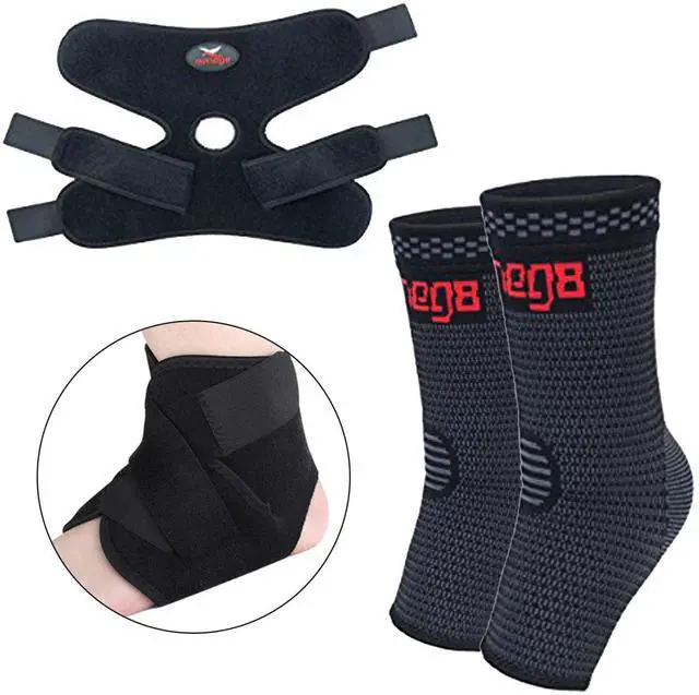 Main image of Two Foot Compression Ankle Sleeves & Breathable Pain Relief Support Wrap Brace